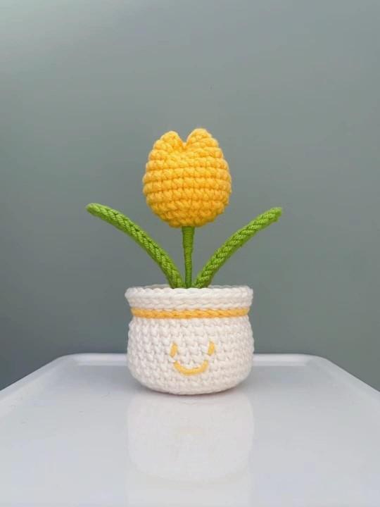 Crochet Tulip Flower Pot