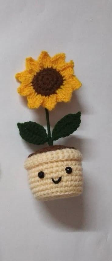 Handmade Crochet Sunflower Pot
